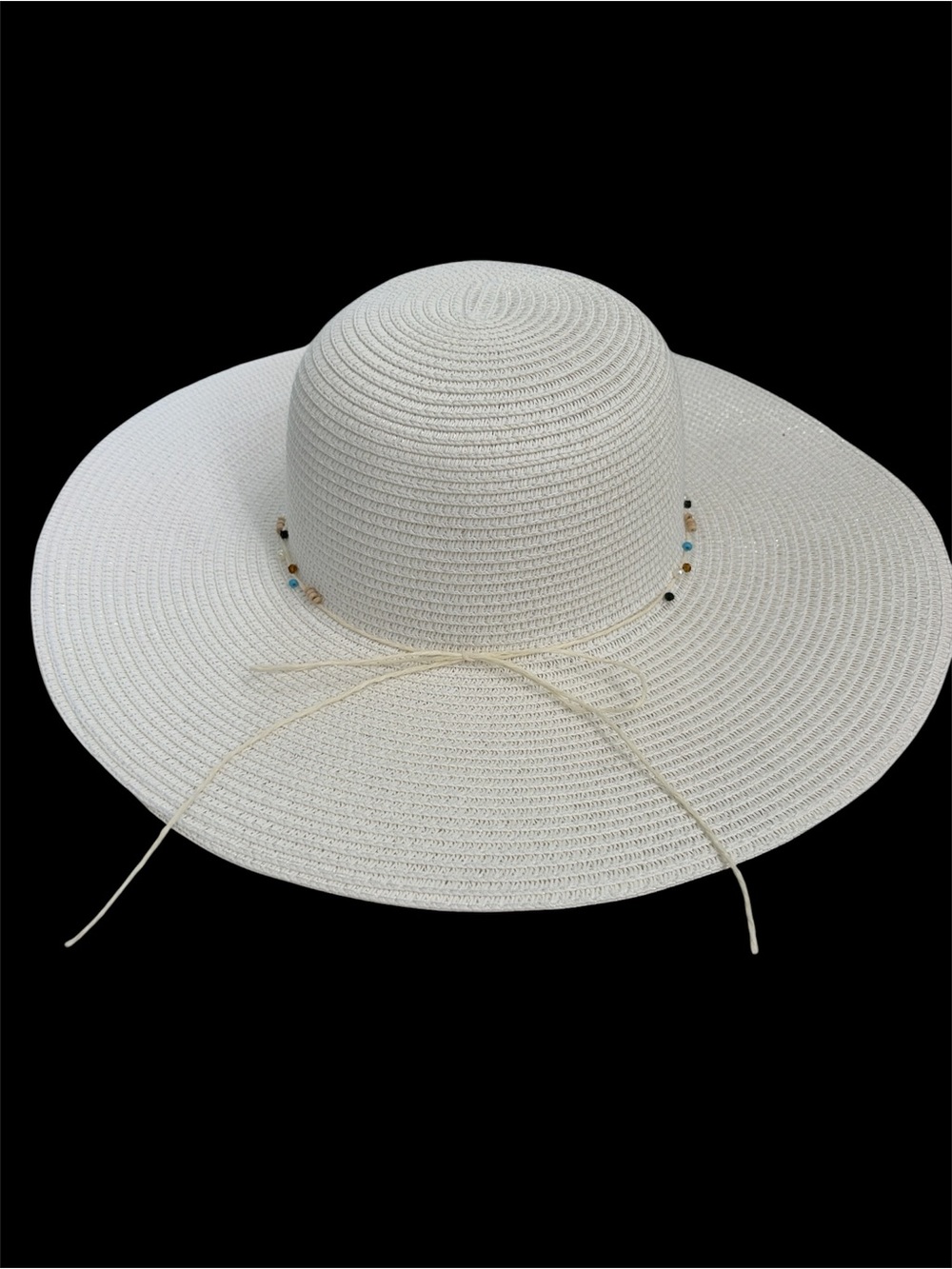 Sun hat Beach straw NWT White with beads - Picture 2 of 4